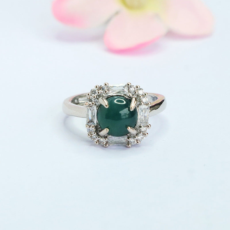 Blue Water Jadeite Square-Frame Ring