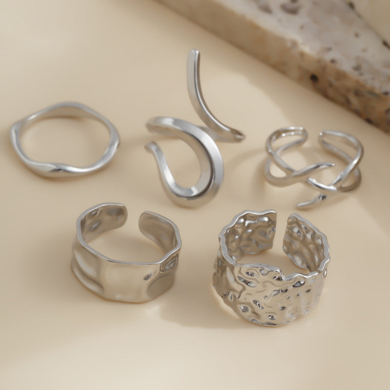 Planderful Vienna Verve Geometric Metal Ring For Fashion Forward Adults With Irregular Lava Texture
