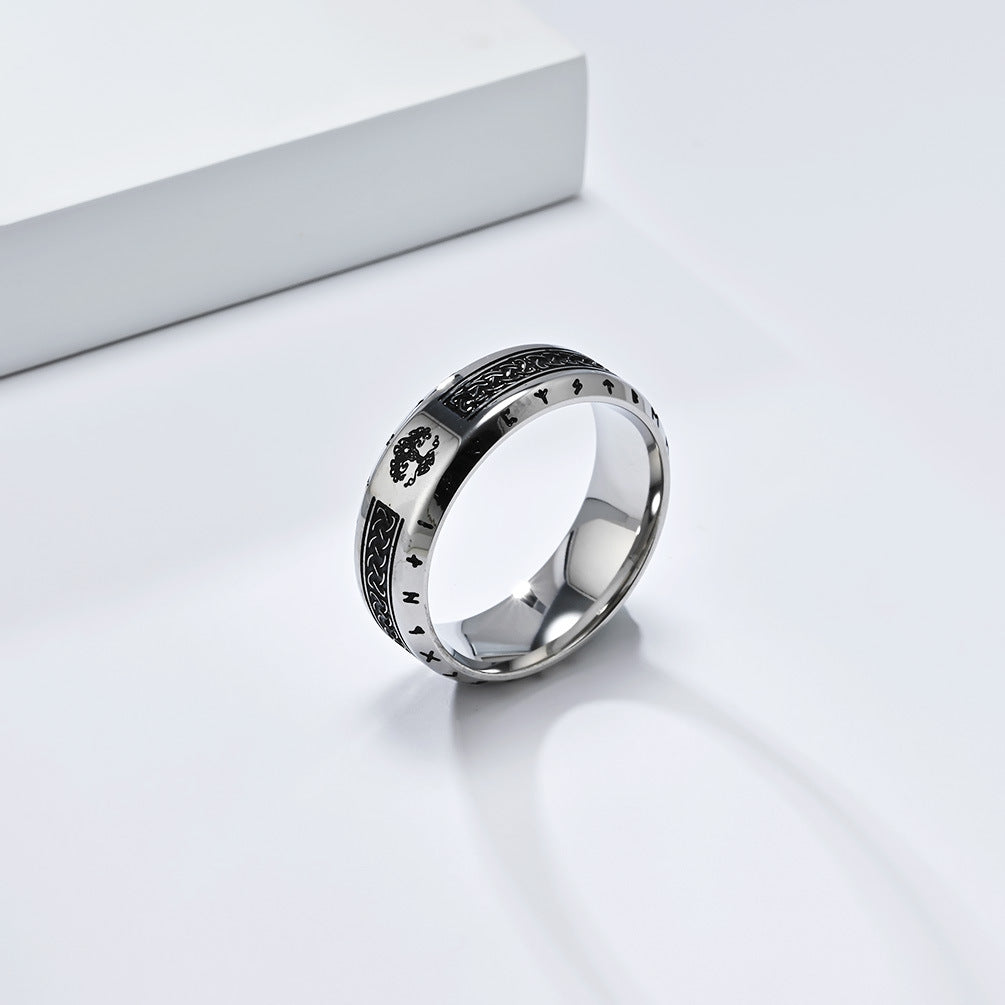 Planderful Titanium Steel Ring For Men Tree Of Life Nordic Celtic Viking Text Durable Retro Jewelry