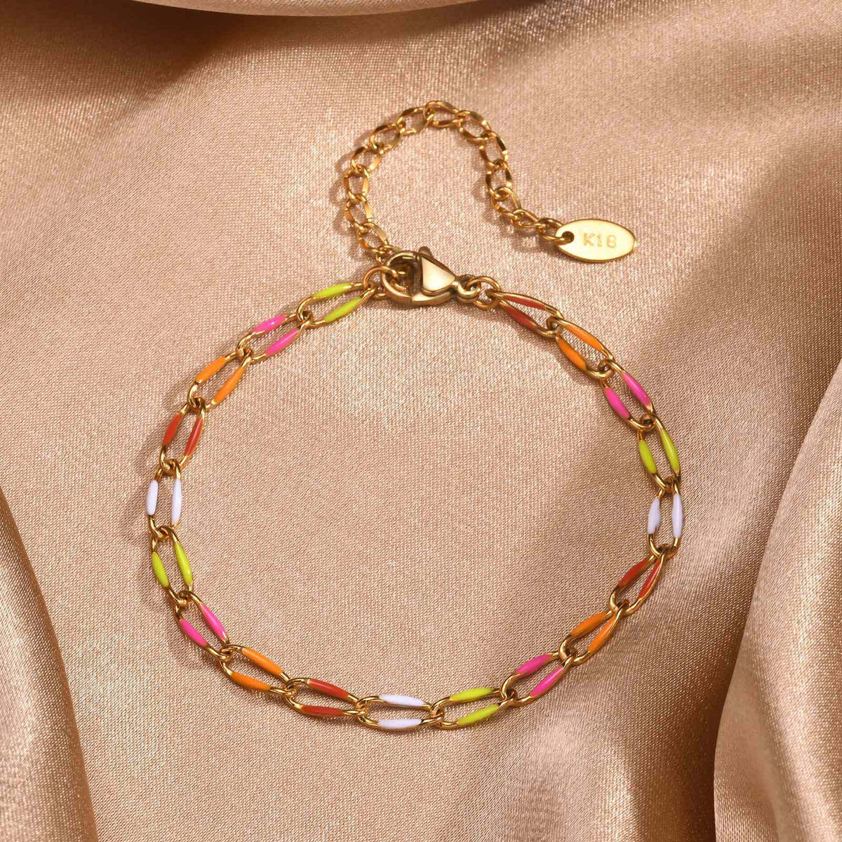 : Stainless Steel Colored Oil-Dripping Twisted Oval Chain Bracelet – Gold Women's