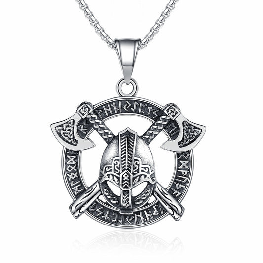 Steel Necklace - Statement Spartan Warrior Double Axe Pendant For Men Bold Hip Hop Style Jewelry