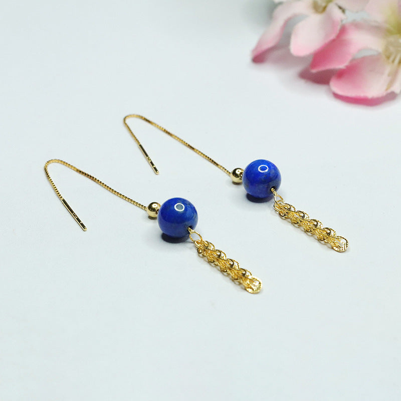 Lapis Lazuli Phoenix-Tail 925 Silver Threader Earrings