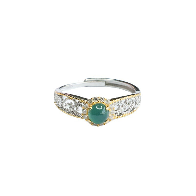 Blue-Water Jadeite Cabochon 925 Silver Ring