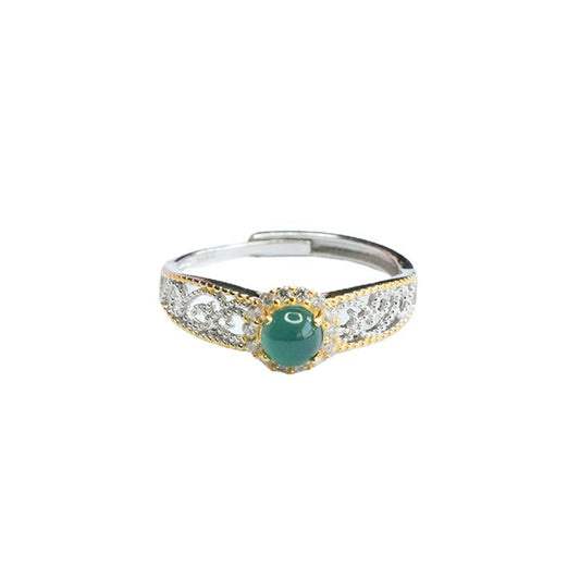 Blue-Water Jadeite Cabochon 925 Silver Ring