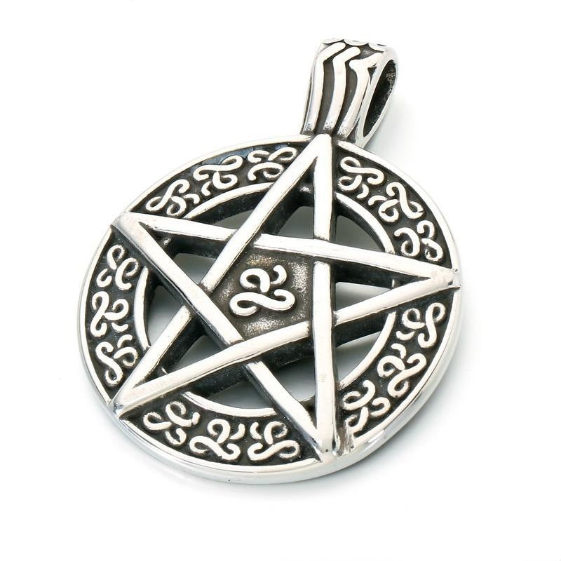 Punk Devil'S Eye Sun And Moon Pendant Viking Celtic Knot Pentagram Round Brand Necklace