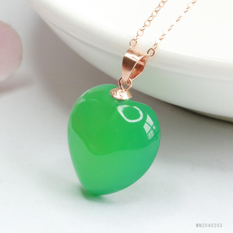 Green Chalcedony Heart Silver Pendant — No Chain