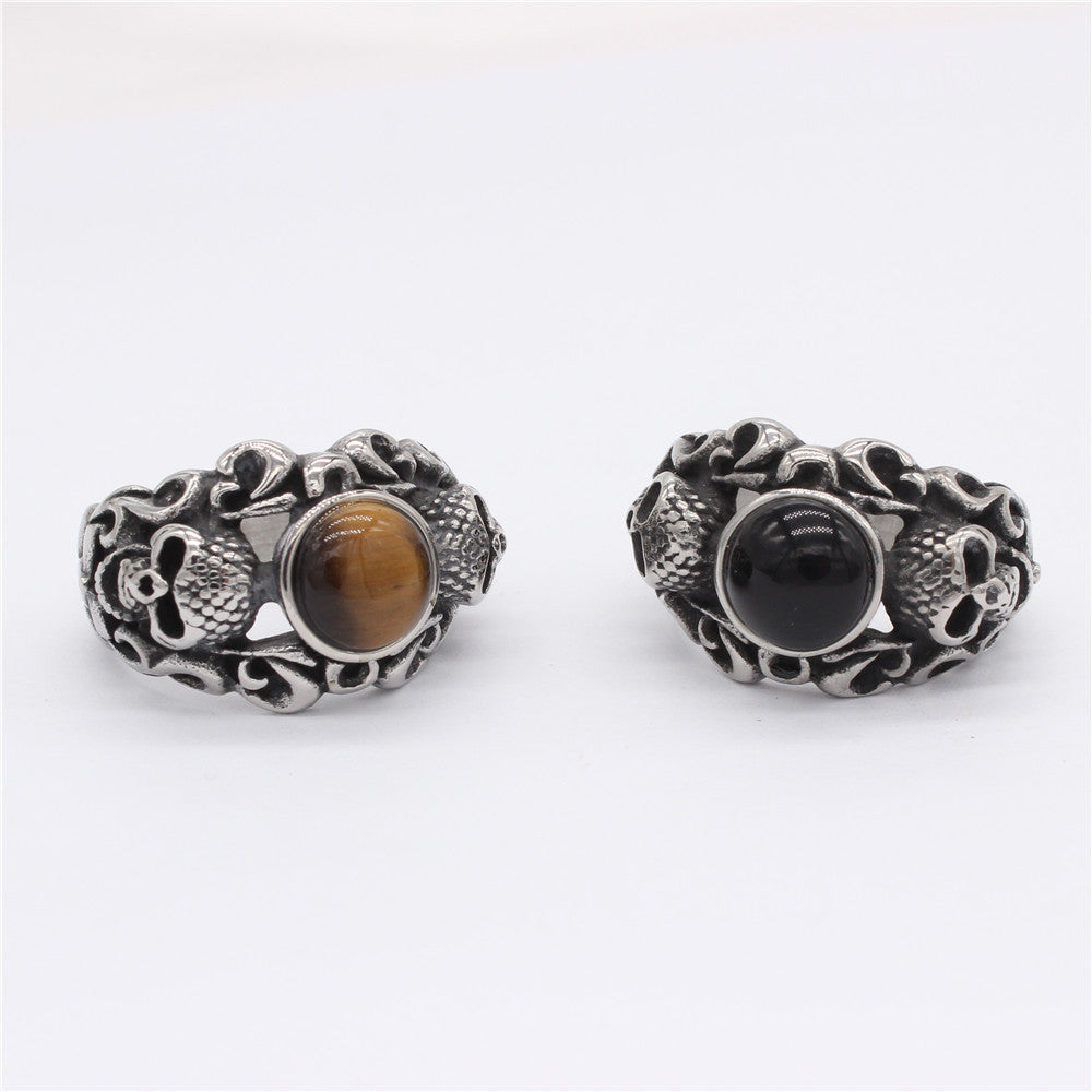 Gemstone Skull Titanium Steel Ring