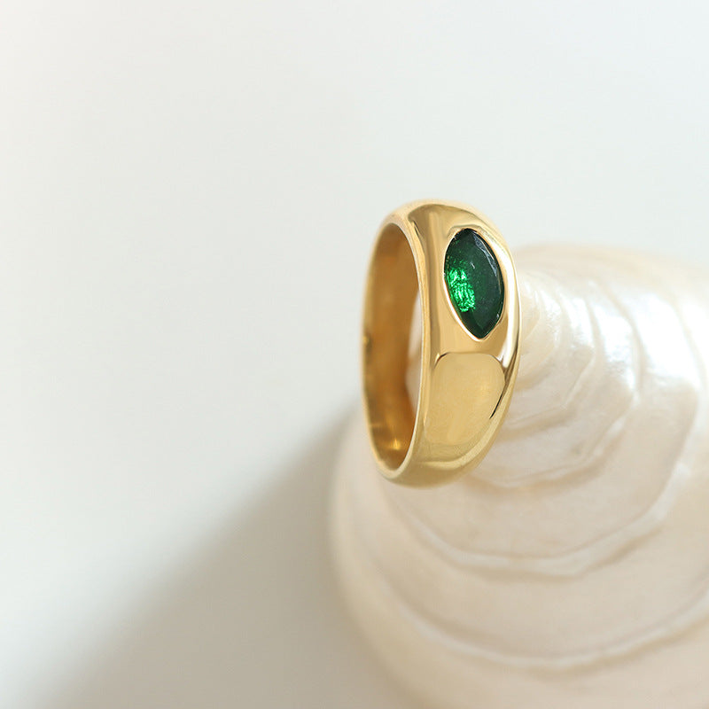Emerald Zircon Ring - Chinese Style Titanium Steel Jewelry