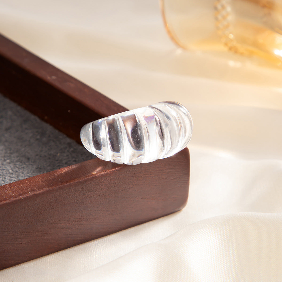 Planderful Resin Ring Vienna Verve Retro Color Striped Wide Face Bold Statement Jewelry For Trendsetters