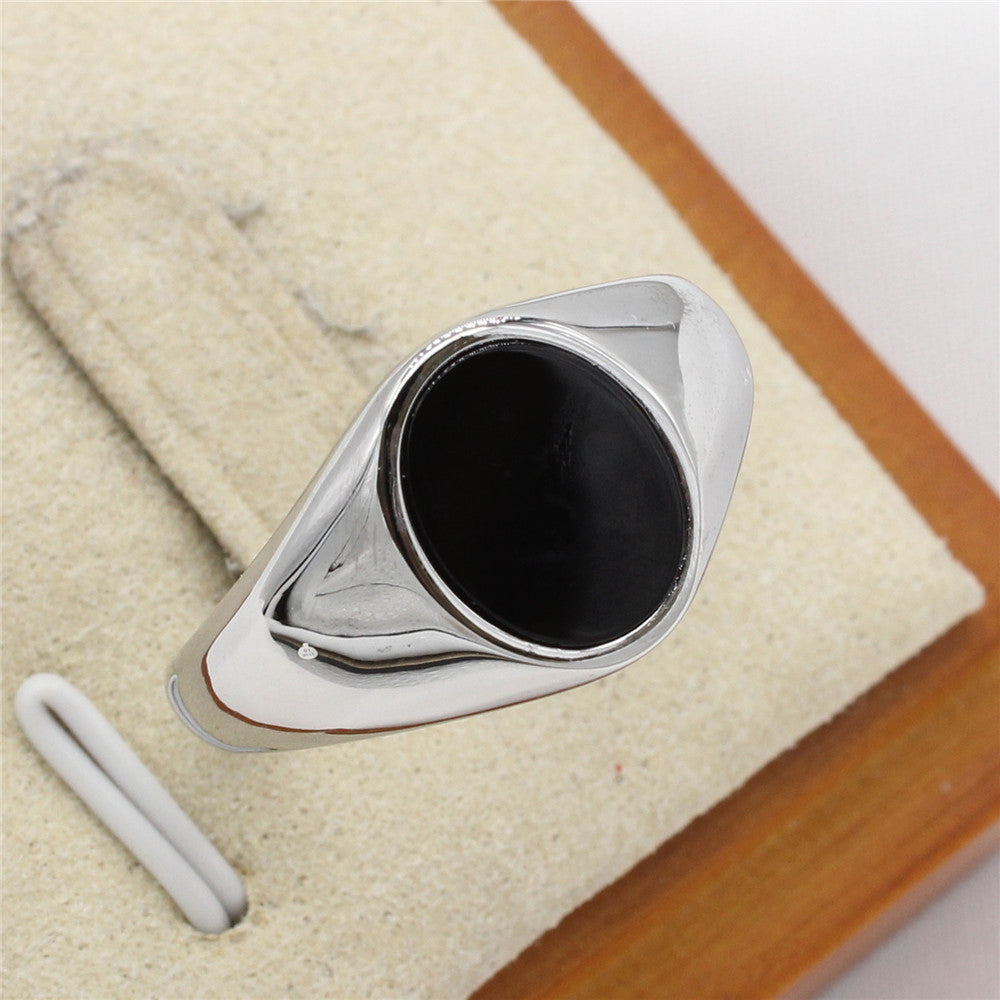 Oval Stone Titanium Steel Ring Unisex Protection Statement Planderful Everyday Genie