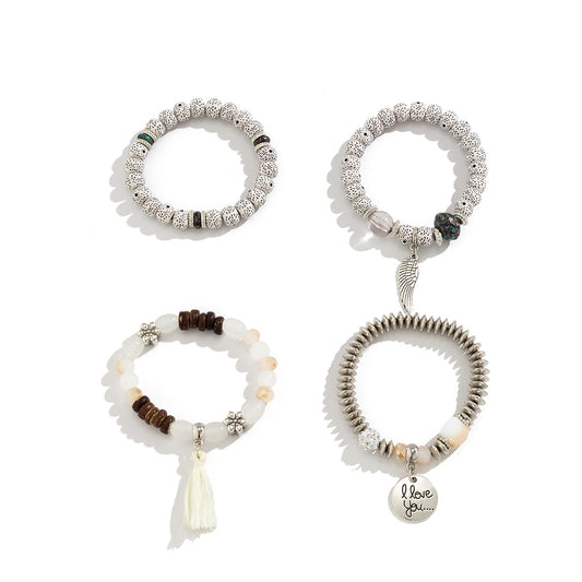 Chinese Style Handmade Beaded Tassel Bracelet with Glass and Feather Accents