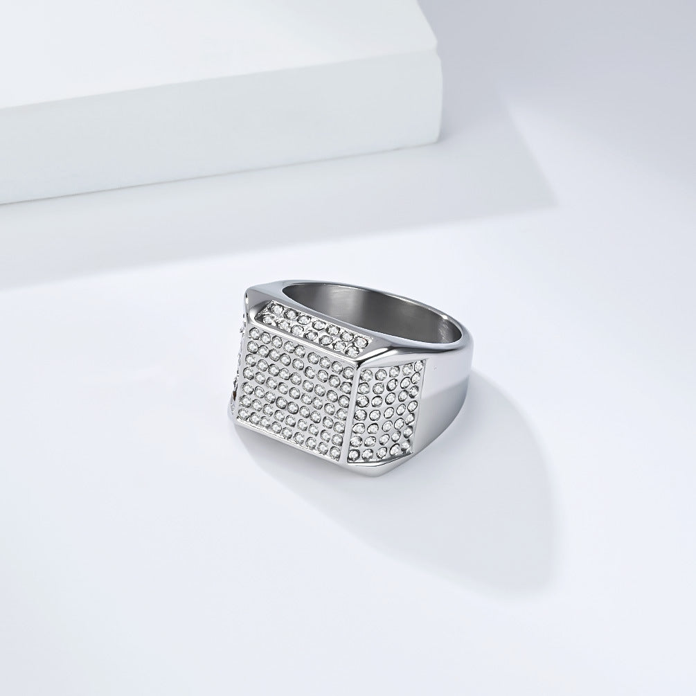 Planderful Hip Hop Ring Zircon Luxury Titanium Steel Gold Plated For Men Bold Statement Accessory