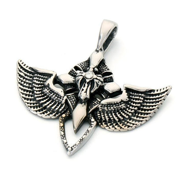 Fallen Angel Pendant Punk Goth Skull Wings Cross Sword Wings Stainless Steel Men's Necklace