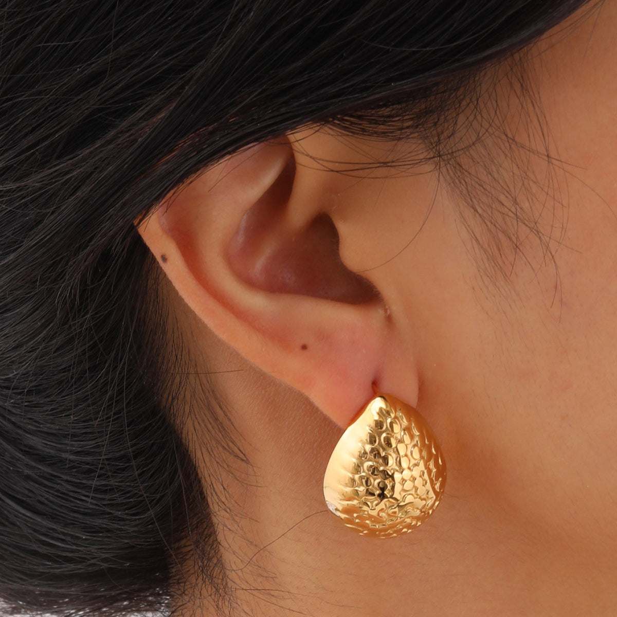 Hammered Teardrop Stud Earrings — Gold