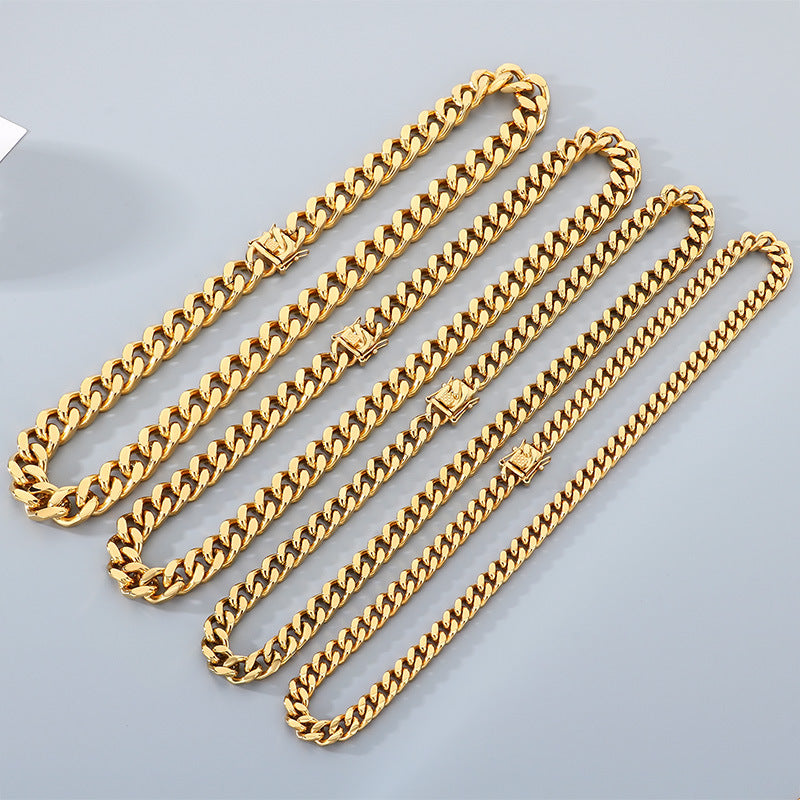 Planderful Titanium Dragon Beard Cuban Chain Necklace Men