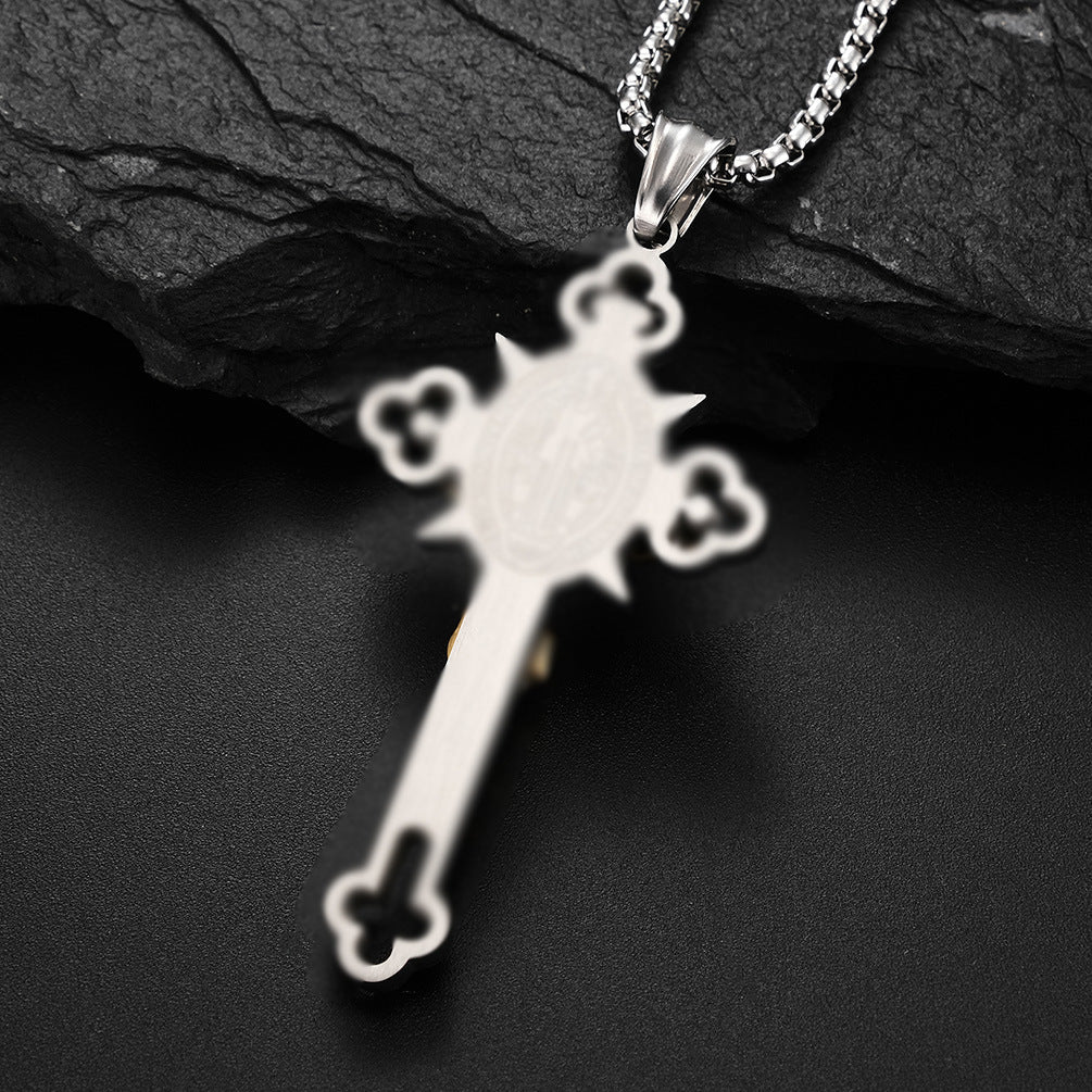 Steel Necklace - Elegant Cross Pendant For Men