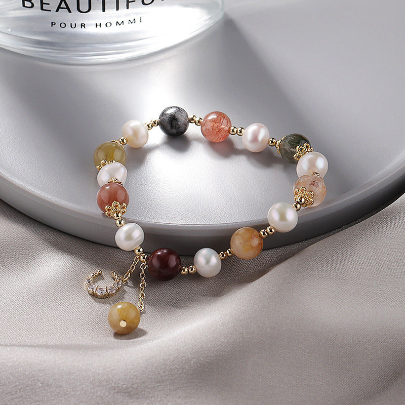 Moon Pendant Crystal Bracelet - Sterling Silver Hand Jewelry