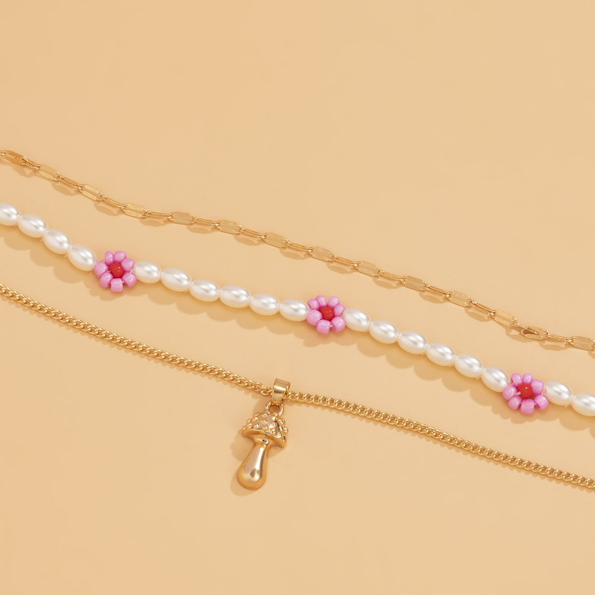 Planderful Mushroom Flower Necklace Multi Layer Pastoral Imitation Pearl For Women Elegant Statement Jewelry