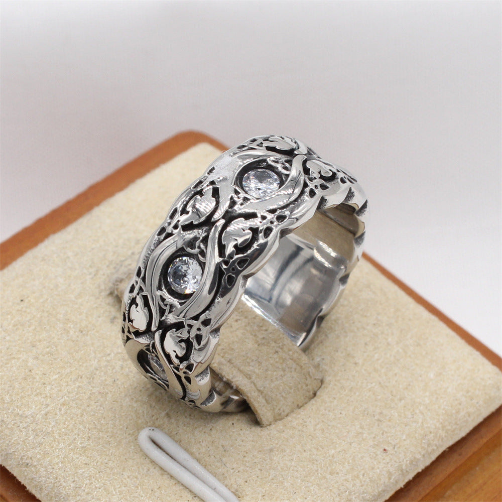 Planderful Jewelry Zircon Ring In Titanium Steel Retro European Inspired Personalized
