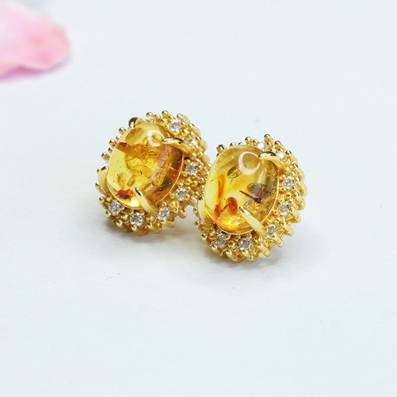 Amber Floral Halo Stud Earrings