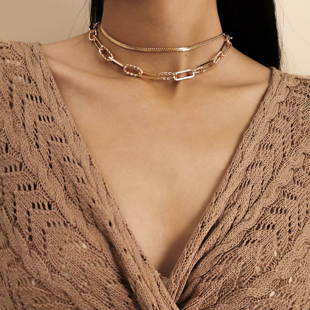 Cross Necklace For Women By Planderful Vienna Verve, Double Layer Geometric Threaded Chain Statement Jewelry