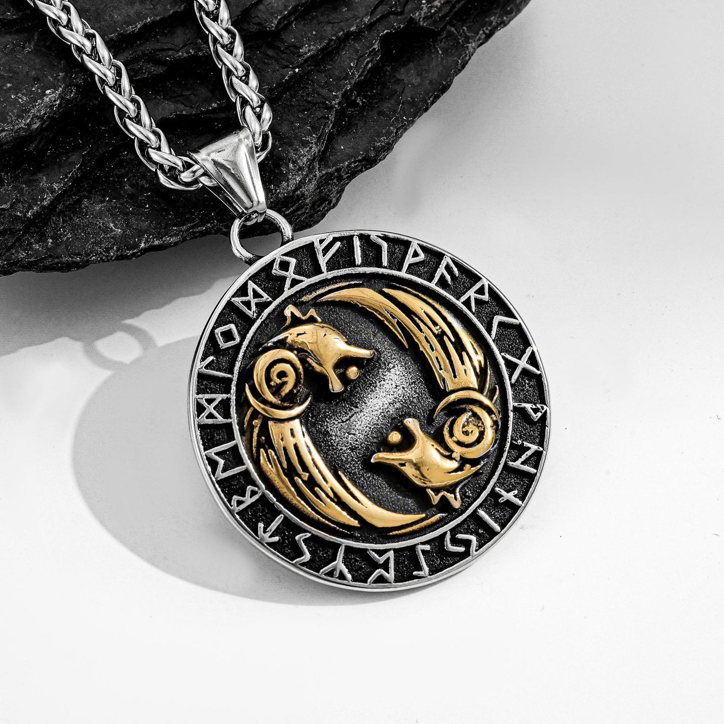 Viking Double Wolf Head Pendant Durable Titanium Steel Necklace For Men Planderful Everyday Genie