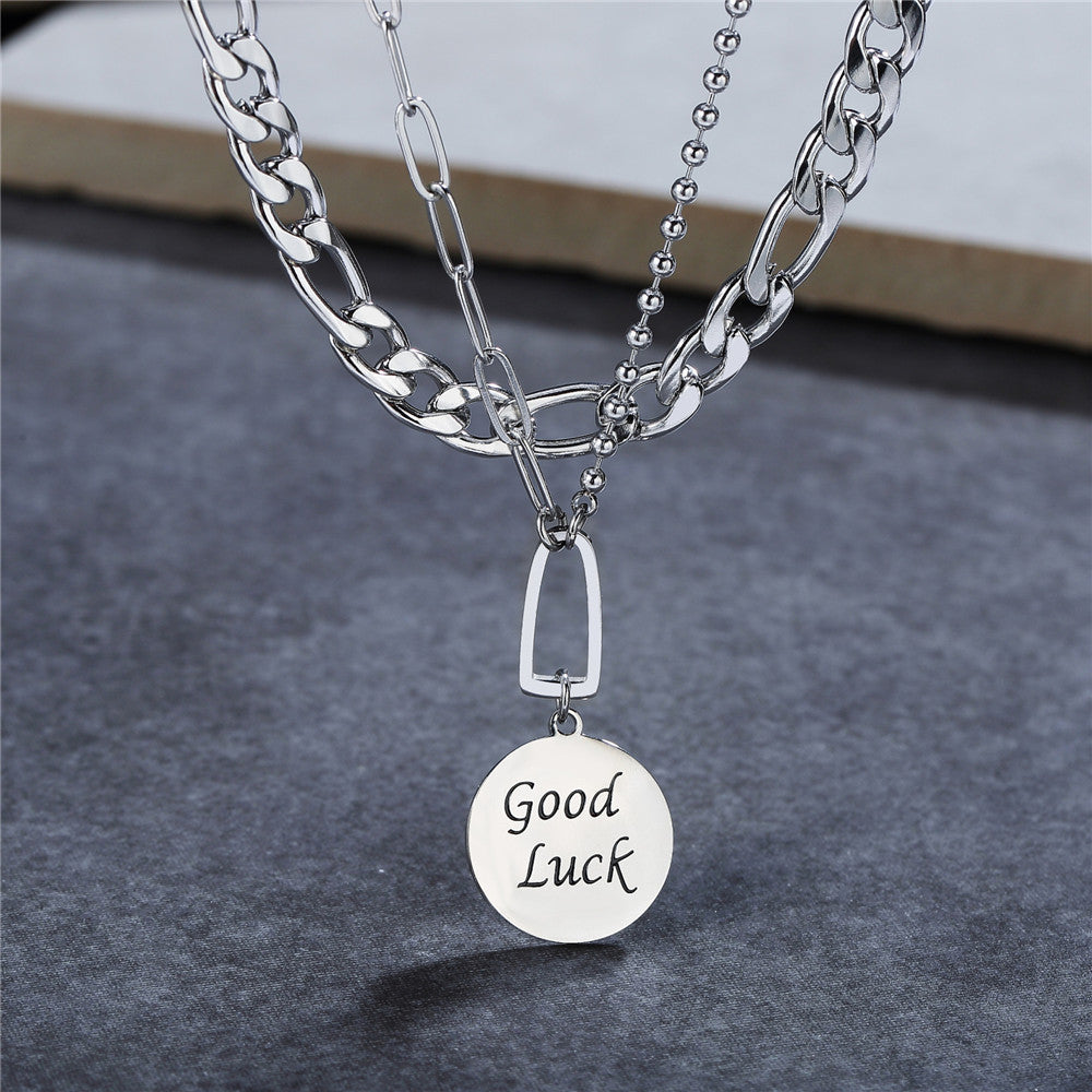 Titanium Steel Necklace Unisex Double Layer Pendant Clavicle Chain Minimalist Statement Planderful Everyday Genie