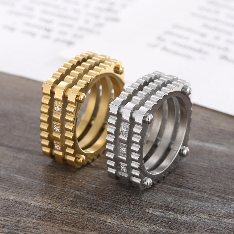 Planderful Mechanical Hip Hop Ring Zircon Gear Mens Ring