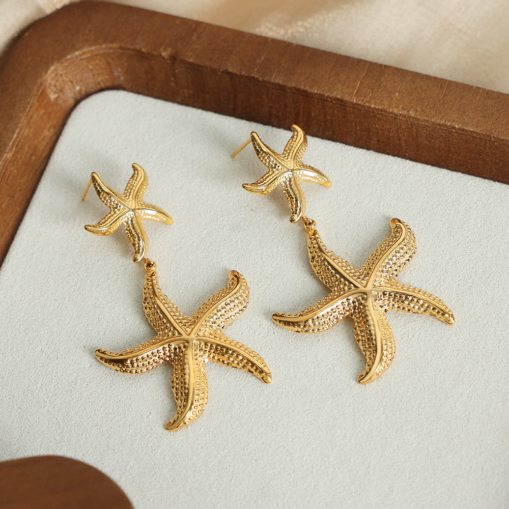 Golden Starfish Geometric Earrings - High-End Vacation Jewelry