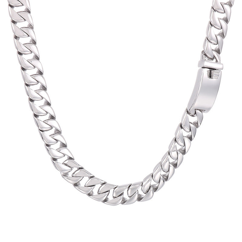 Stainless Steel Punk, Korean Version Of Cuban Chain 12mm Necklace Men's Glossy Necklace
