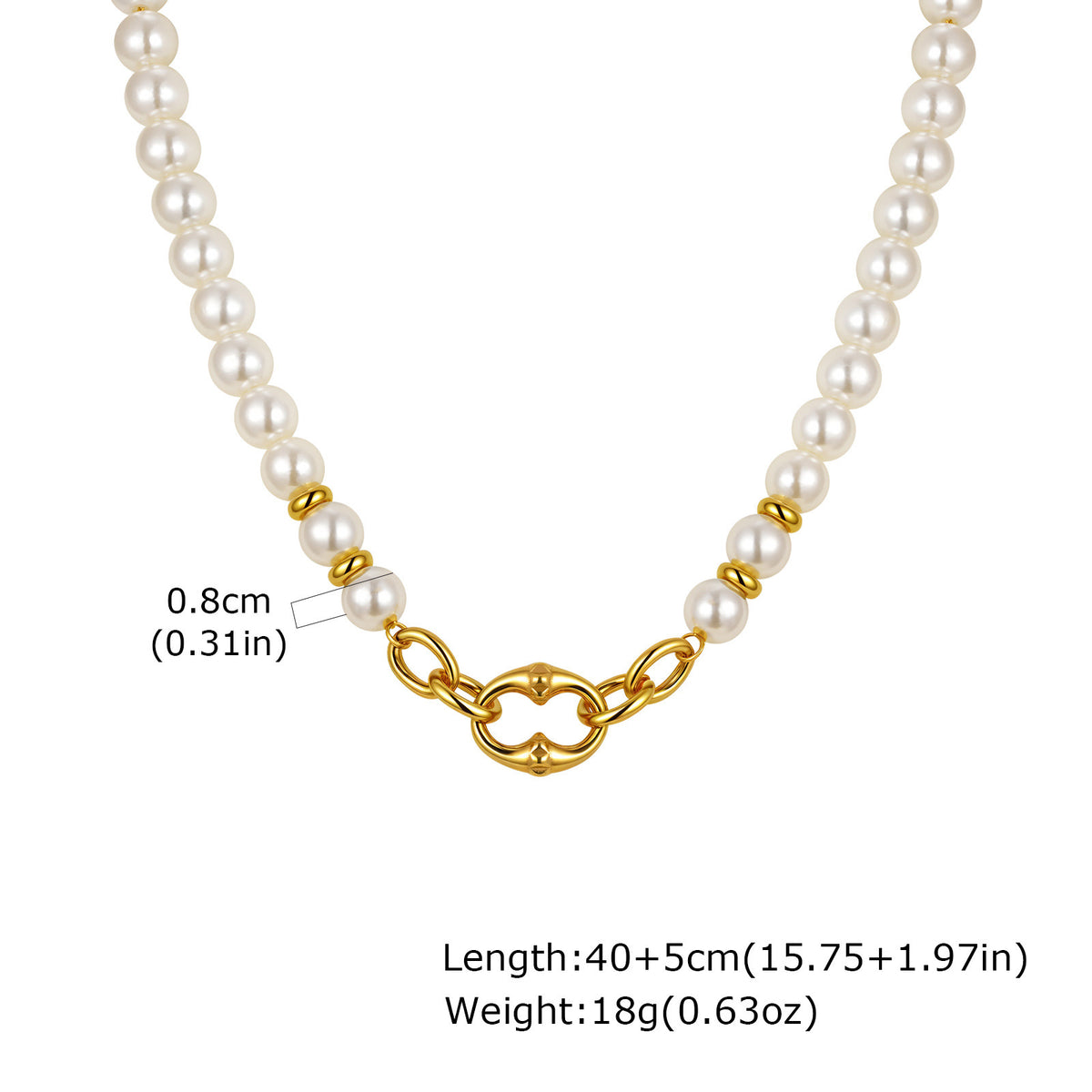 French Elegant Clavicle Chain Stainless Steel Rivet Oval Imitation Pearl Beaded Necklace