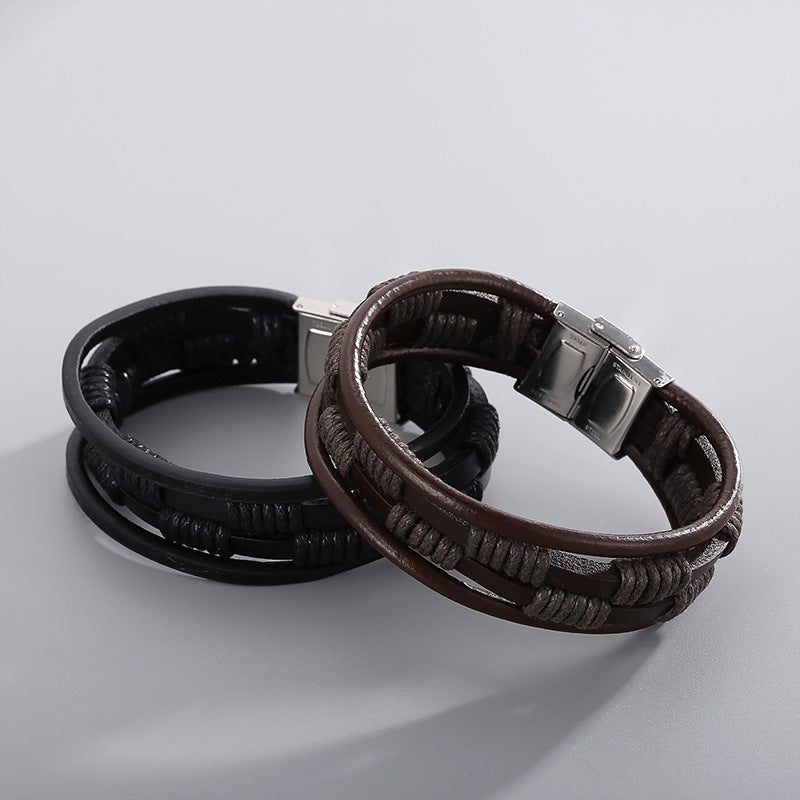 Planderful Durable Stainless Steel Leather Bracelet For Men