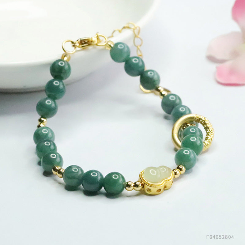 Blue Water Jadeite Gourd & Round Bead Bracelet