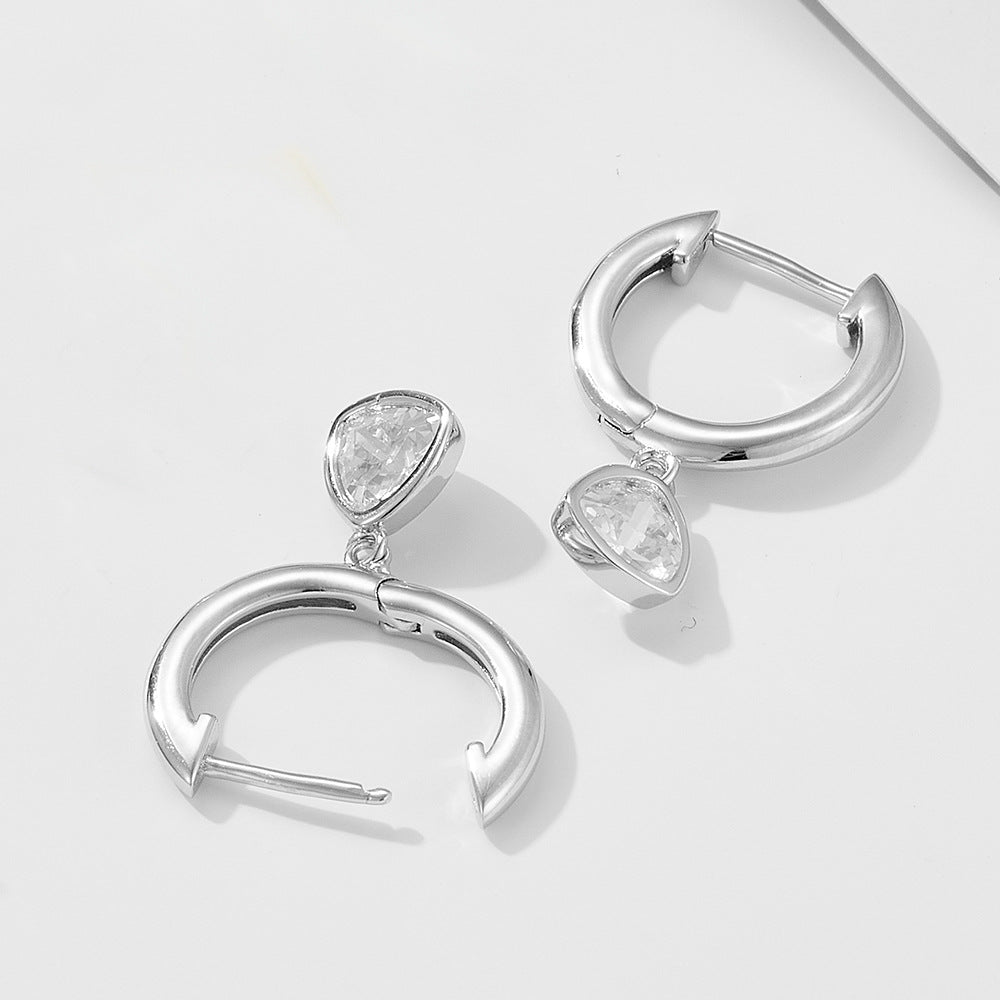 Geometric Triangular Zircon Sterling Silver Earrings Niche Earrings