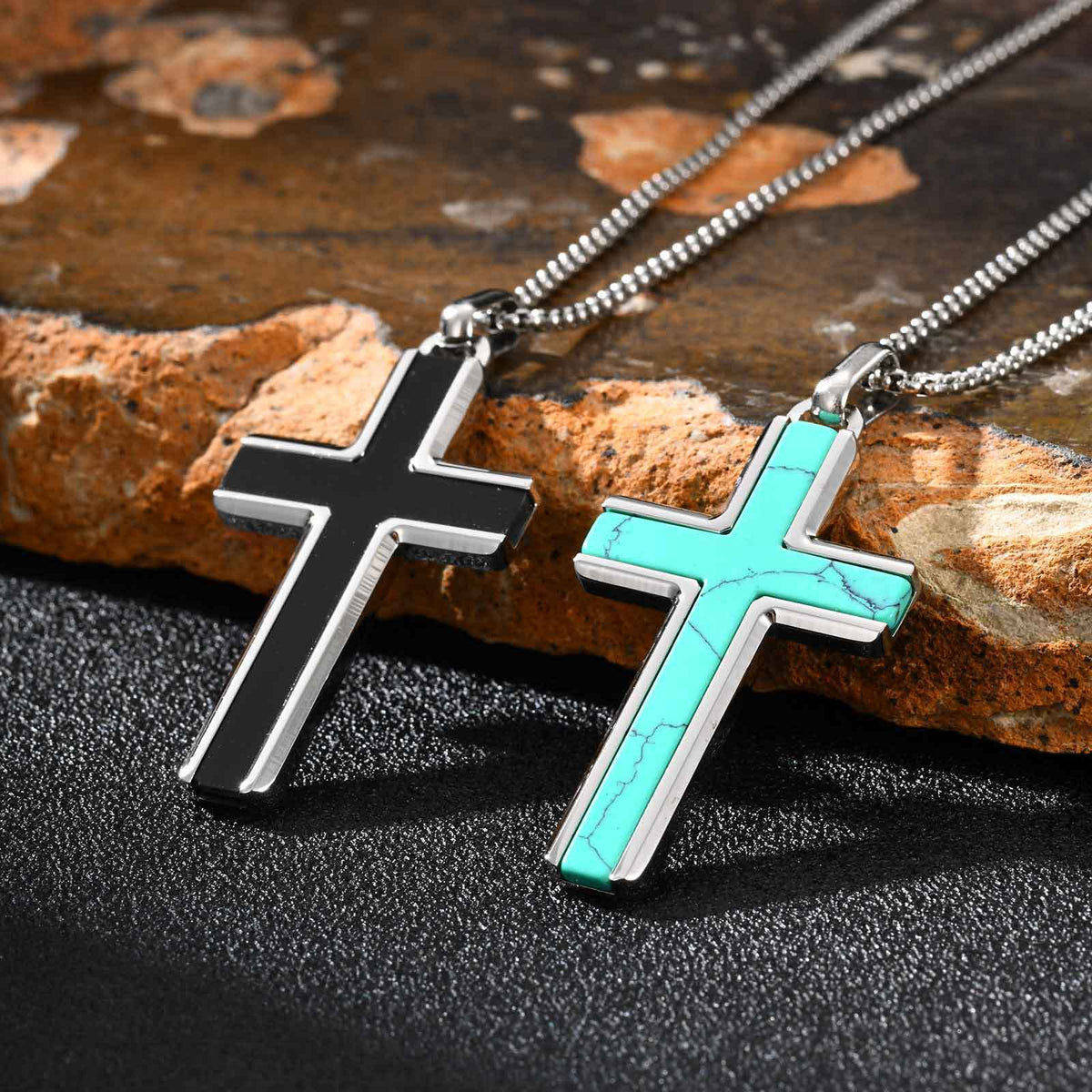 Cross Tiger Turquoise Stainless Steel Necklace for Men