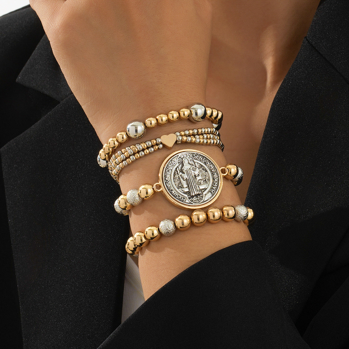 Planderful Vienna Verve Bracelet Set – Unique Gold Beaded Religious Design