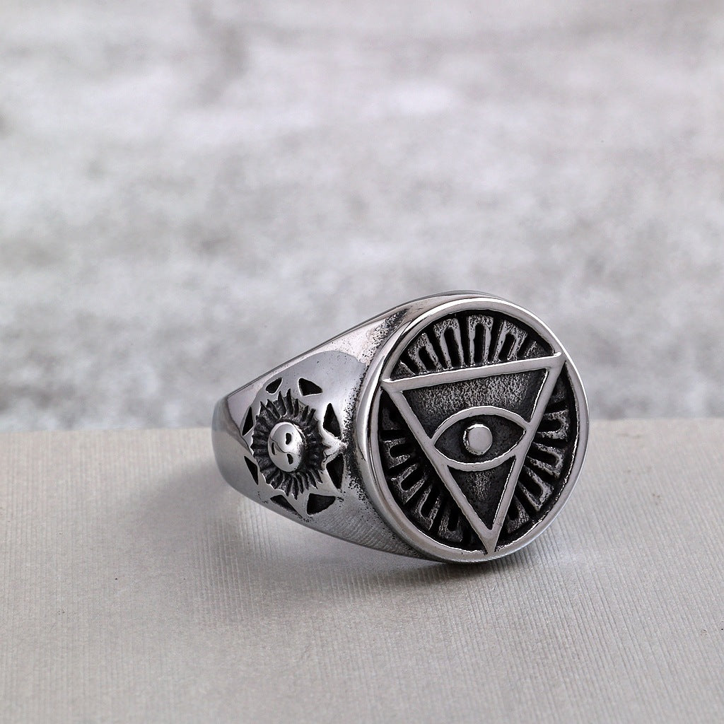 Vintage Eye of Horus Egyptian Stainless Steel Ring