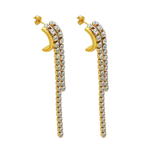 Elegant Zircon Tassel Earrings - Premium Gold-Plated Titanium Jewelry