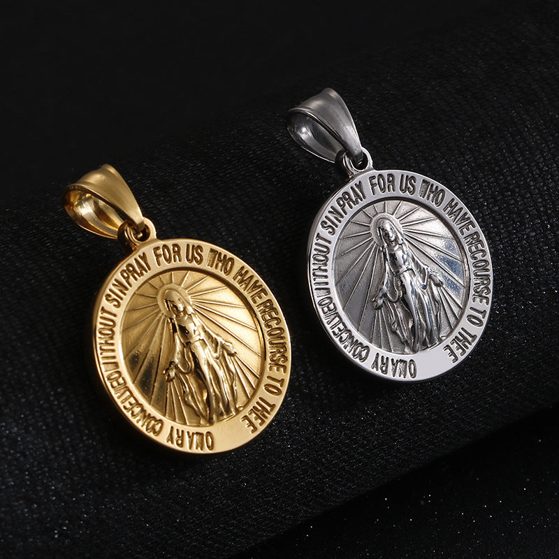 Classic Round English Letter Maria Titanium Steel Pendant for Men - European and American Style