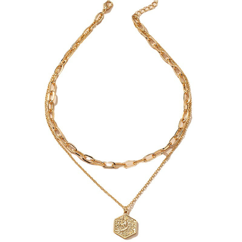 European-Inspired Hip-Hop Double-Layer Necklace with Collarbone Chain