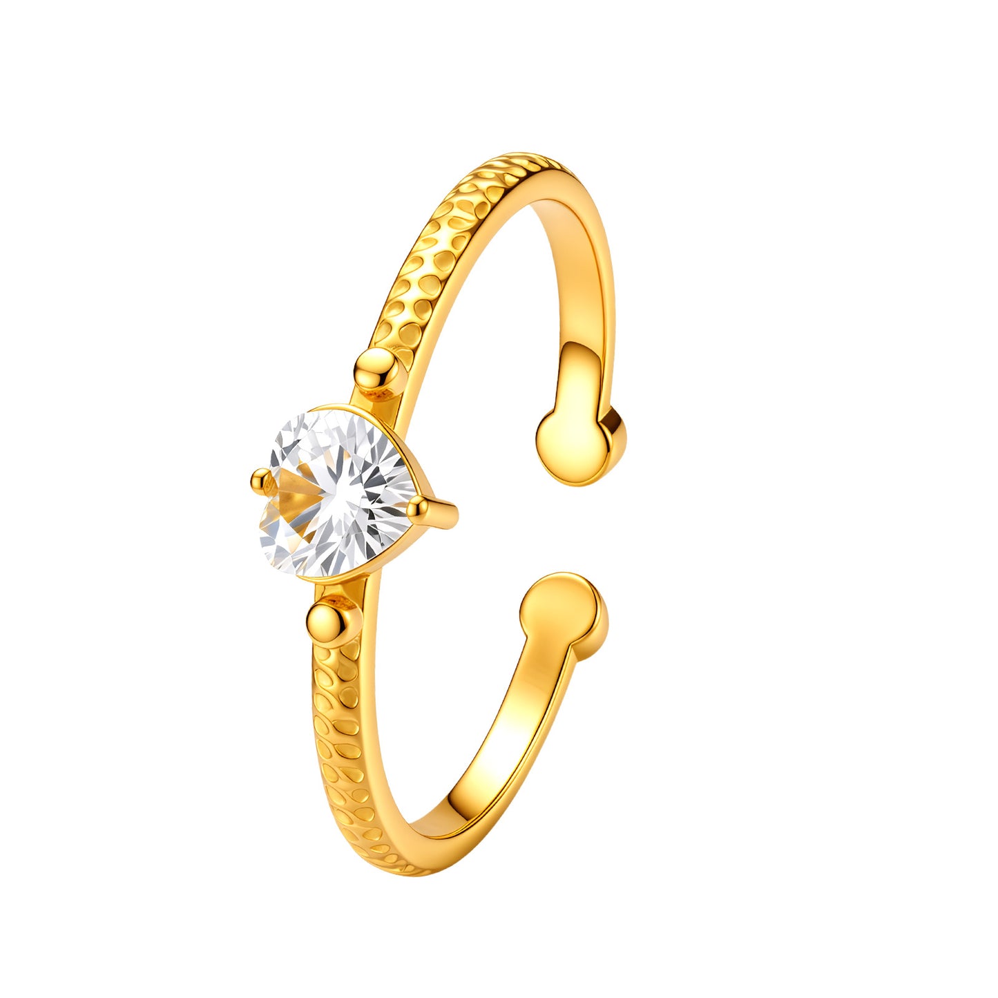 Planderful Hammer Texture Zircon Open Ring Stainless Steel Ring Adjustable Unisex Luxury Jewelry