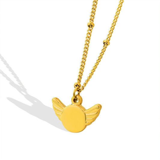 Korean Wings Pendant Necklace with Gold-Plated Titanium Steel Chain - Minimalist Genie Collection