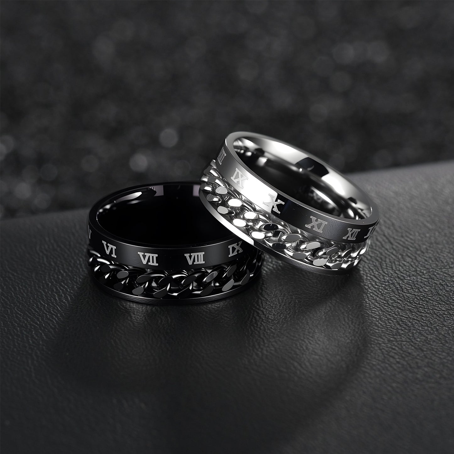 Planderful Everyday Genie Titanium Steel Ring Rotatable Chain Decompression Unisex Roman Numerals Jewelry Size 7 13