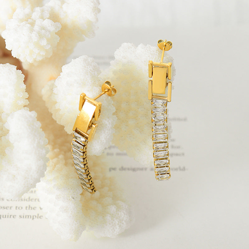 French Zircon Element Design Detachable Ear Chain with 18k Gold Plating