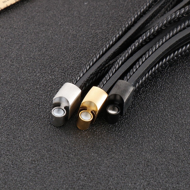 Planderful Premium Stainless Steel Leather Bracelet For Men