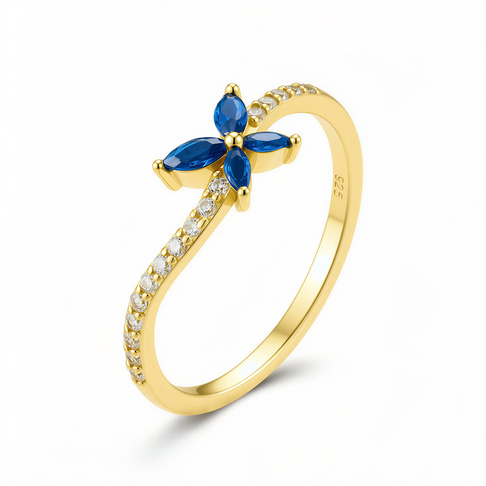 S925 Sterling Silver Small Fresh Zircon Butterfly Ring Zircon Index Finger Ring