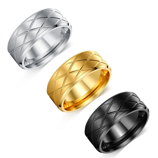 Planderful Rhombus Couple Stainless Steel Ring Engraved With Protection Statement Unisex Gift