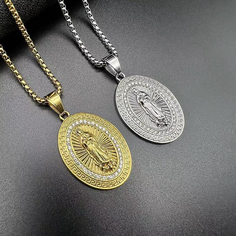 Rhinestone Necklace – Statement Virgin Mary Pendant