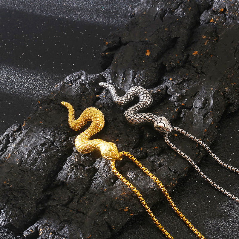 Punk Retro 3D Snake Pendant in Titanium Steel for Men - Zodiac Element Jewelry