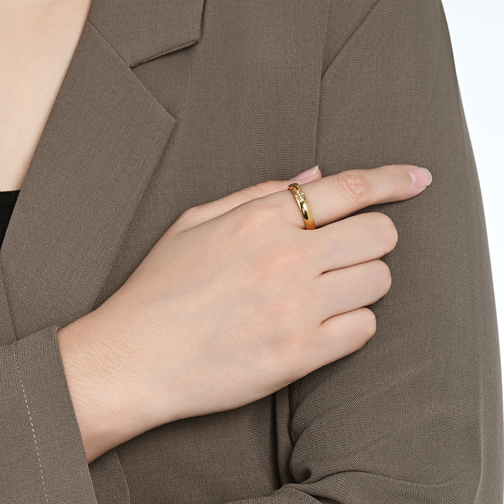 Stainless Steel Gold-Plated Zircon Cross Ring Unisex Couple Wedding